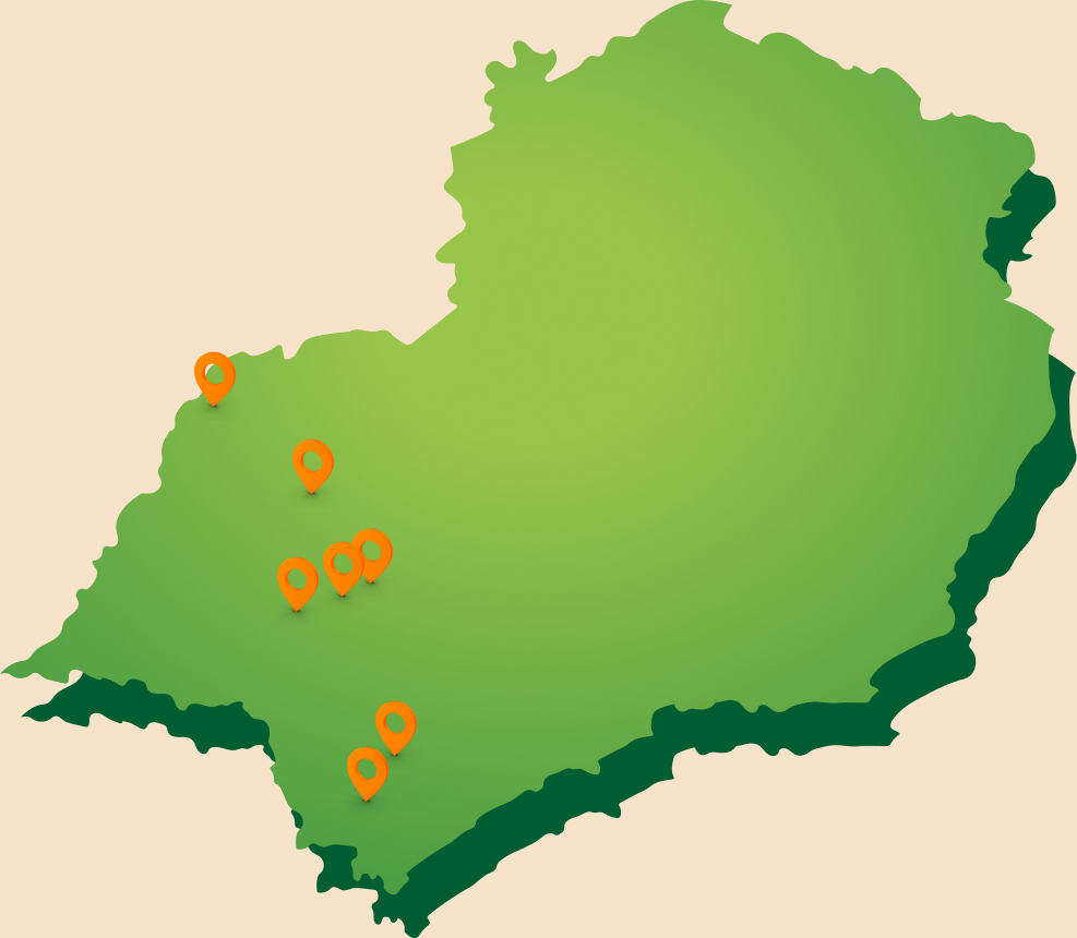 Mapa do Sudeste com os municípios atendidos pelo PVE