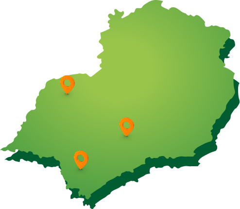 Mapa do Sudeste do Brasil destacando Capão Bonito (SP), Matão (SP) e União de Minas (MG)